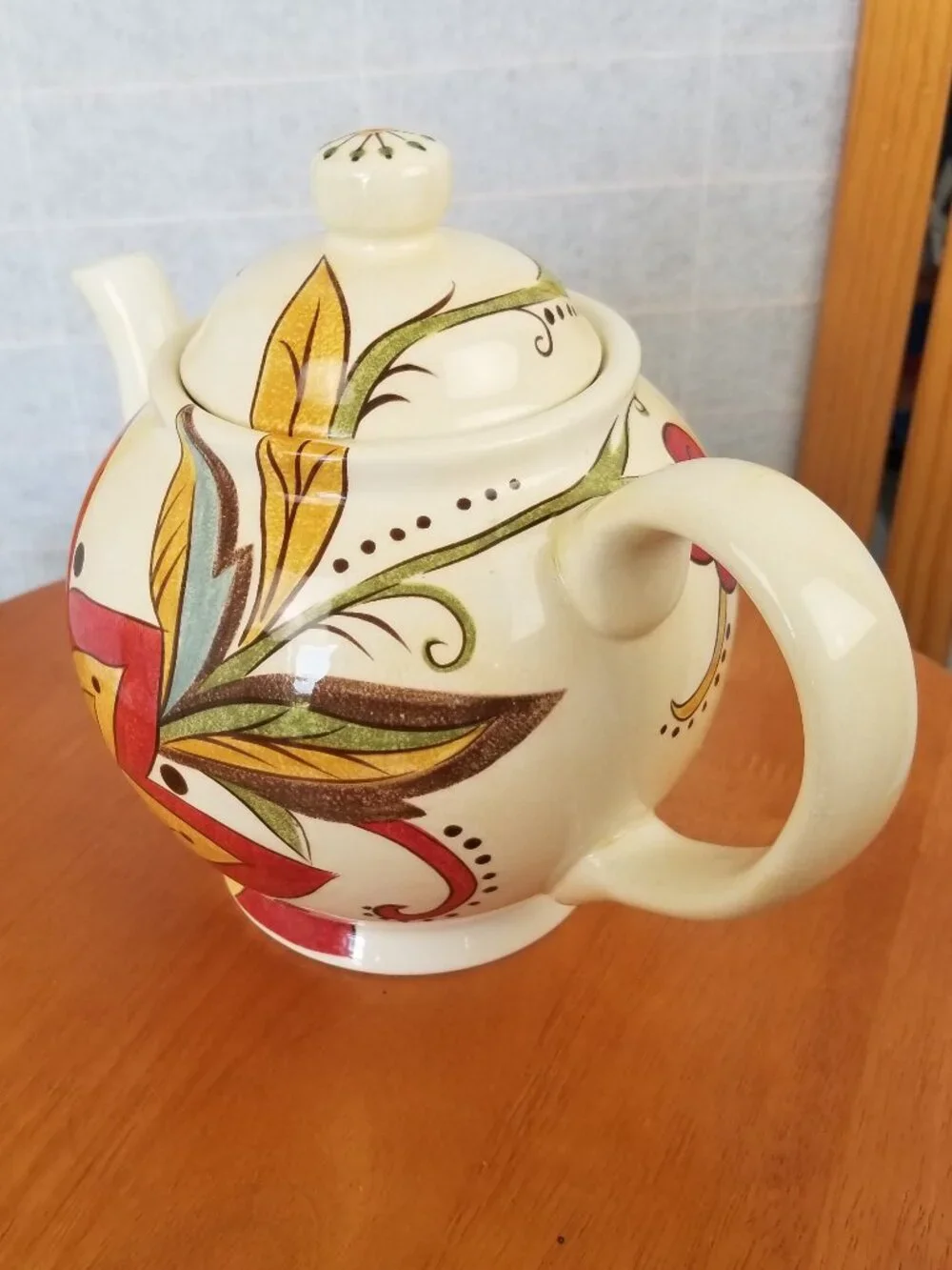 Pier 1 Teapot Carynthum Pattern Lidded Handcrafted Earthenware